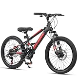 【Glerc】Sky Line子ども用マウンテンバイク 子供自転車MTB オンロードオフロード 男の子女の子小学生中学生 街乗り通学 21段変速 フロントサスペンション ディスクブレーキ 20インチ 黒ブラック