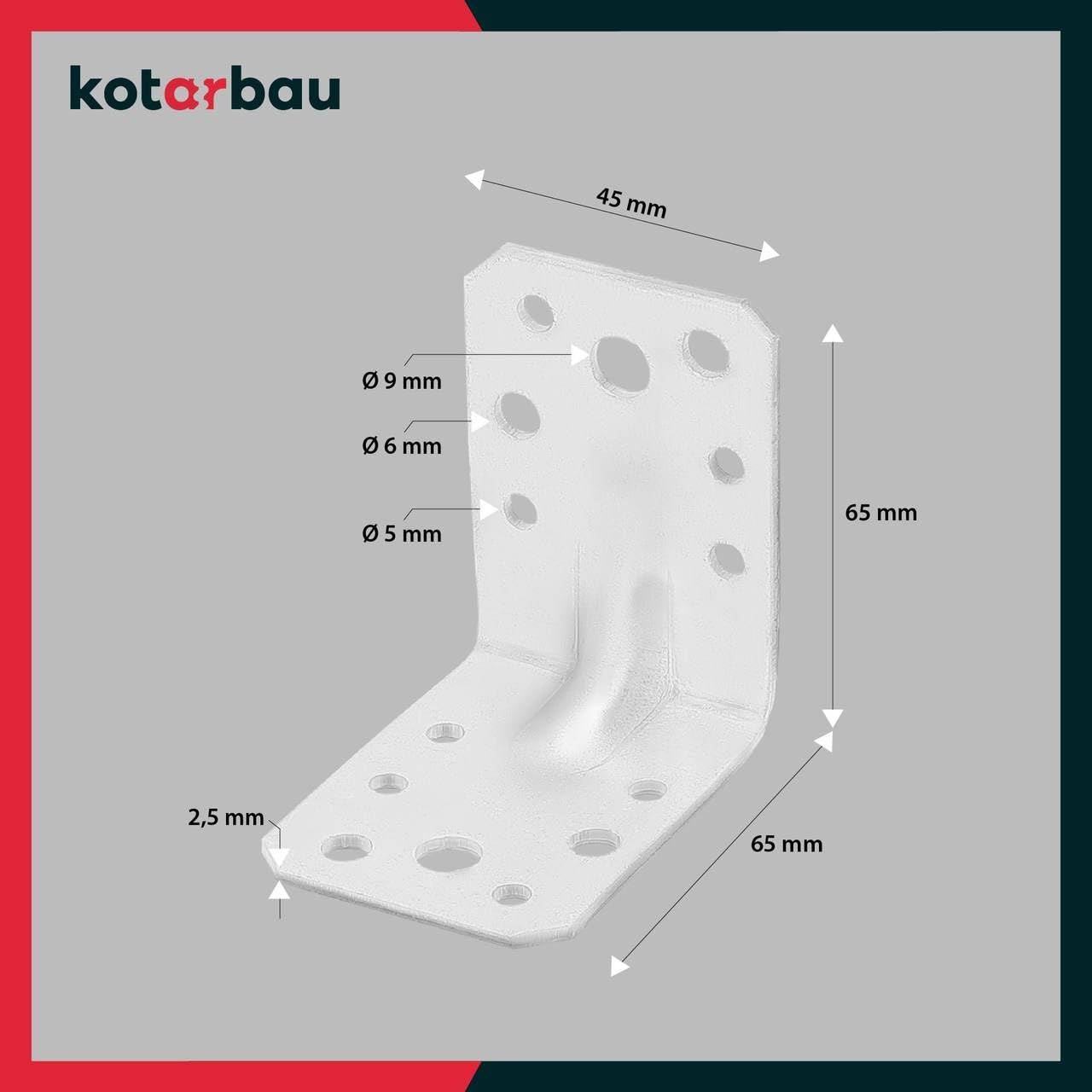 KOTARBAU® 50 Piezas Conectores En Ángulo - Acero Galvanizado - 60 x 60 x 45 mm - Plata - Escuadras Metálicas - 90 Grados - Escuadras Para Madera - Fácil Montaje - Resistente A La Corrosión