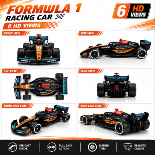 Image of McLaren MCL38 F1 2024 Die Cast Model Car 1:36 Scale Pull Back Racing Toy Car for Kids, Formula Race Cars, Collectible Car Gift for Kids Age 3+ (McLaren MCL38 F1 2024 - Black with Orange)
