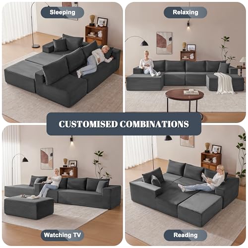 Image of Mangodan 140 inch Cloud Sectional Couch, Modular Sectional Sofa with Deep Seat, Boneless Sofa for Living Room, Fluffy Comfy U-Shaped Couch with Left Facing Chaise, No Assembly Required, Grey
