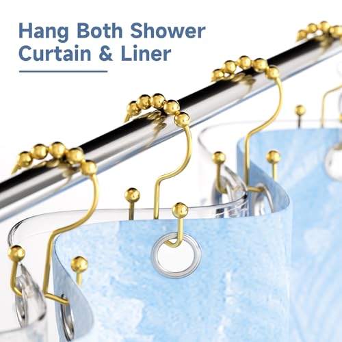 Image of Titanker Shower Curtain Hooks Rings Gold, Metal Double Glide Shower Hooks Rings for Bathroom Shower Rods Curtains, Set of 12 Hooks - Dark Gold