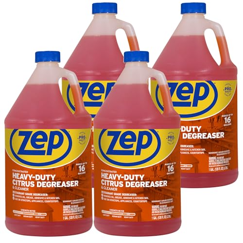 Zep Heavy-Duty Citrus Degreaser Cleaner Concentrate - 1 Gallon (Case of 4) ZUCIT128 - Restaurant Grade Degreaser and Cleaner Removes Oil, Grease, Adhesive, and Kitchen Soil on Stovetops, Appliances