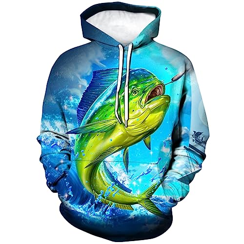 LAOLIUSN Sudadera con capucha de pesca para hombre, diseño de animales, sudadera gráfica realista, Verde, Large