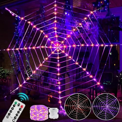 Maxee 114 LED Halloween Spinnennetz Lichter Deko, 3,6 m Riesige Runde Netzlicht Lichterkette mit Fernbedienung (8 Modi & Timer)… – Ansicht 1