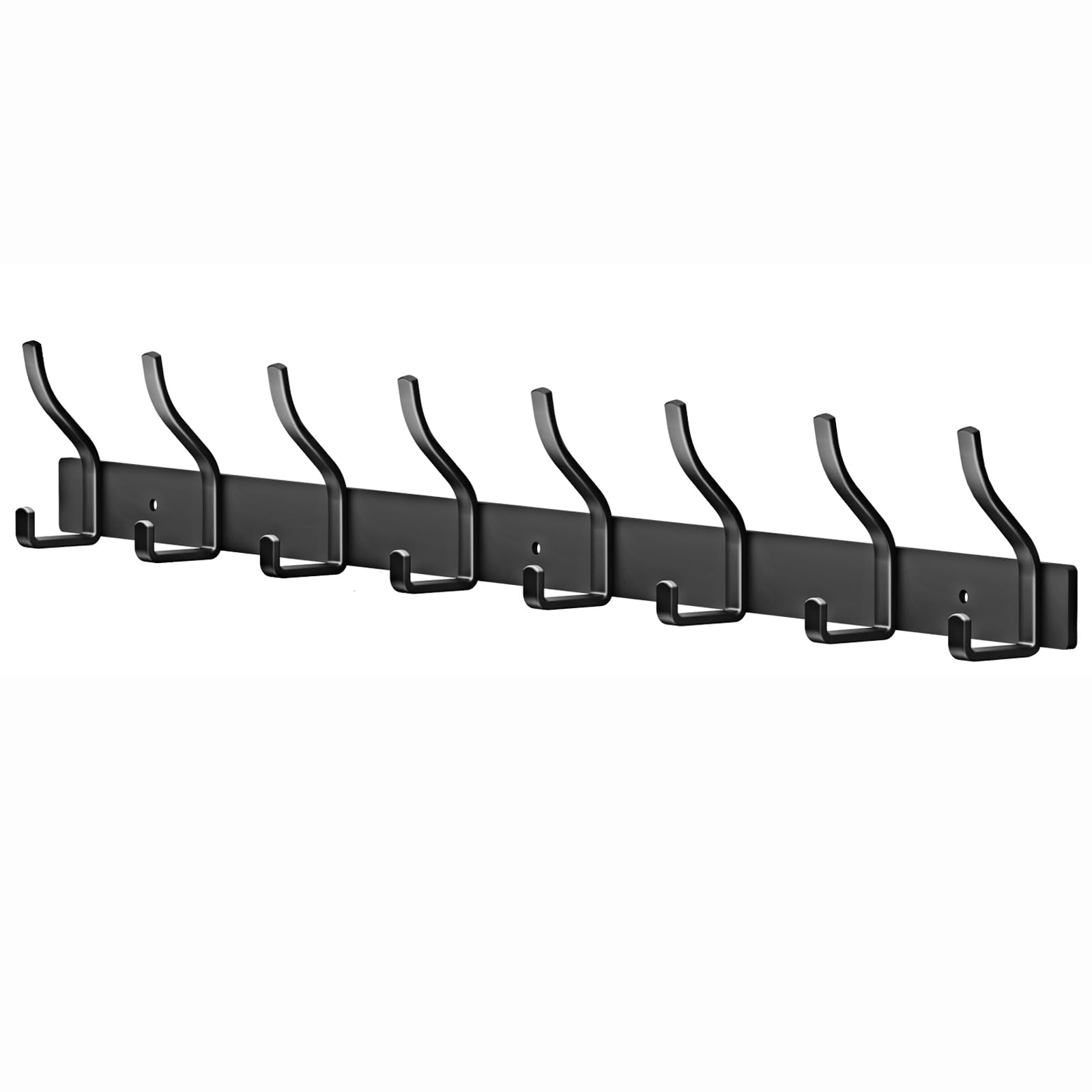 MEIJO Coat Hooks Wall Mounted Stainless Steel, Black Coat Rack Wall Mounted with 8 Hooks Heavy Duty Coat Hooks for Door, Bathroom, Bedroom, Kitchen (Black, 8 Hooks)
