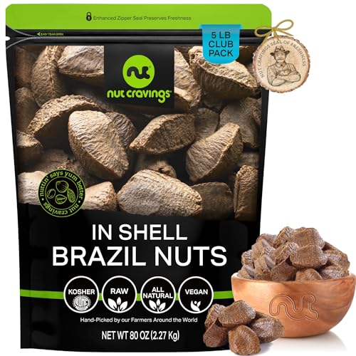 Image of NUT CRAVINGS - Raw Brazil Nuts In Shell - Whole, (80oz - 5 LB) Bulk Nuts Packed Fresh in Resealable Bag - Healthy Protein Food Snack, All Natural, Keto, Vegan, Kosher