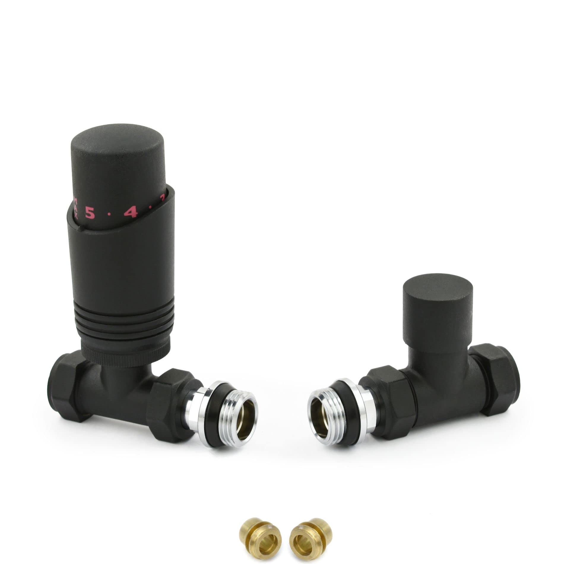 Hot FlowCascade Modern Straight TRV Thermostatic Radiator Valve 10mm Compression (Textured Black)