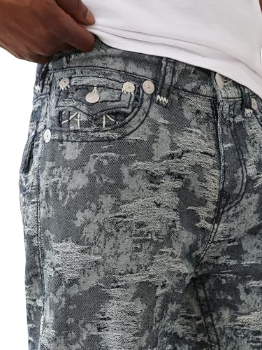 True Religion Men's Jacquard Bobby Super T Flap Jeans 32" Inseam – Relaxed Bootcut Denim with Patterned Finish3