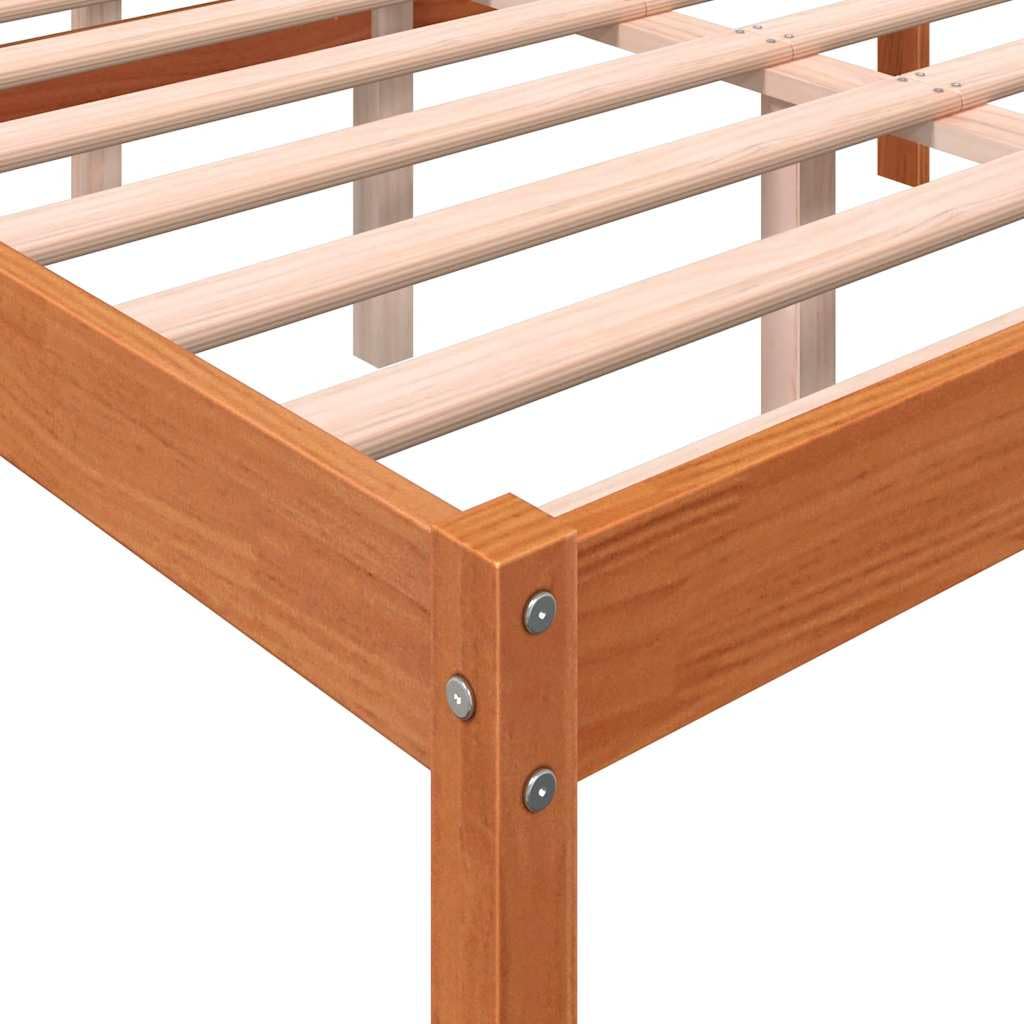 Massives Kiefernholz Seniorengerecht 140x190 cm Braun | Seniorenbett Wachsbraun 140x190 cm Massivholz Kiefer Hohes Bett mit Stauraum und Komfort Kopfteil