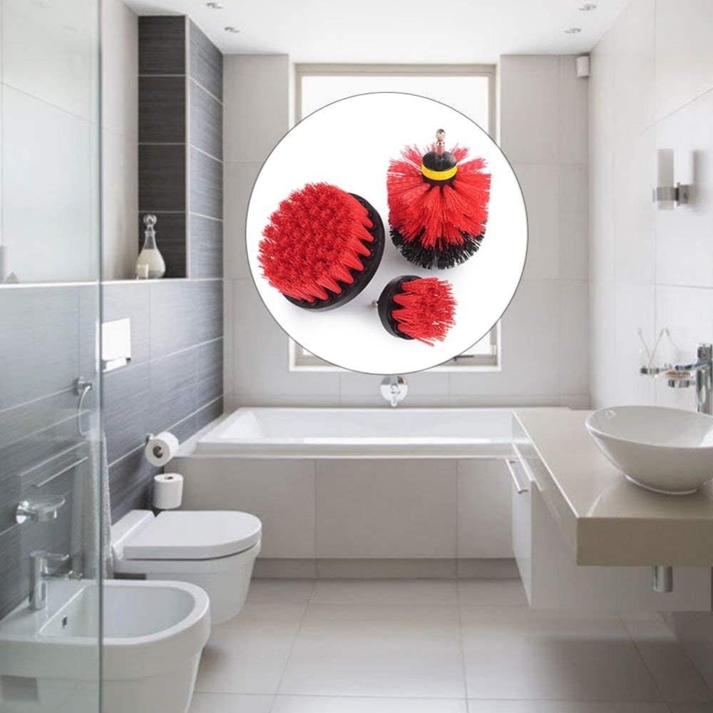 Drill Brush Power Scrubber Bathroom Cleaning Brush Attachment Set Multi-Purpose Scrub Brush for Grout Floor Tub Shower Tile Bathroom and Kitchen Surface Drill Machine Not Included (Red)