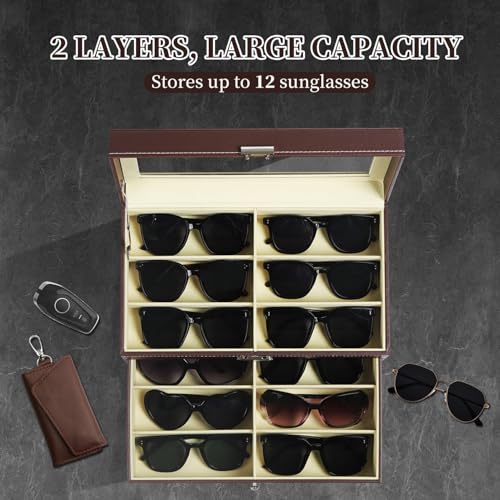 Image of AUTOARK Leather Eyeglasses Storage Case Organizer,12 Piece,Brown,AW-129 | Sunglass Display,Drawer Lockable