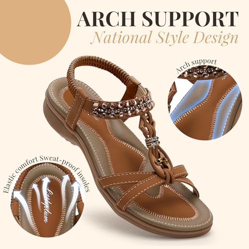 Image of Littleplum Womens Sandals Arch Support Slingback Rhinestone Dressy Sandals Comfort Summer Shoes Ankle Strap Elastic Flats for Beach Walking