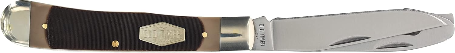 Old Timer 69OT Premium Trapper 7.4in High Carbon S.S. Traditional Folding Pocket Knife with Clip Point Blade, Sawcut Handle, and Convenient Size for Everyday Carry, Hunting, Camping, and Outdoors