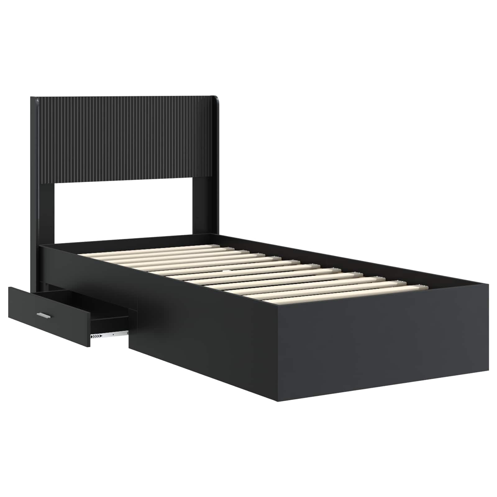 Rama de cama con almacenamiento y cabecero Negro 75x190 cm estructura de cama moderna con compartimentos de almacenamiento cabecero incluido somier de listones de contrachapada resistente duradero