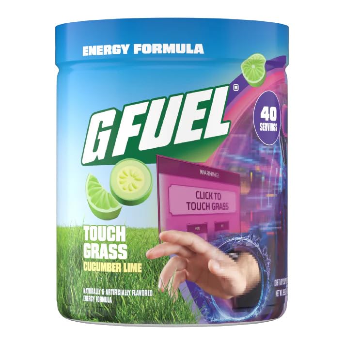 Image of G Fuel Touch Grass Energy Drink Powder, Pre Workout Caffeine Mix for Gaming, Sugar Free Focus Amino, Vitamin + Antioxidants, 9.8oz (Cucumber Lime, 40 Servings)