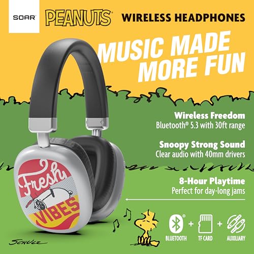 Image of SOAR Peanuts Active Noise Cancelling Wireless Headphones Silver- Fresh Vibes