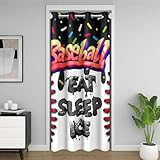 Cortina de béisbol para puerta de privacidad de puerta, 107 x 213 cm, 1 panel, cubierta de armario de juegos deportivos para niños, juegos de béisbol, 30%-50%, oscurecimiento de la habitación, opaca