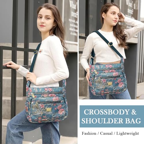 Image of PALAY Crossbody Bag for Women Nylon Shoulder Bags Floral Multi-Pocket Purse Sling Bag for Woman