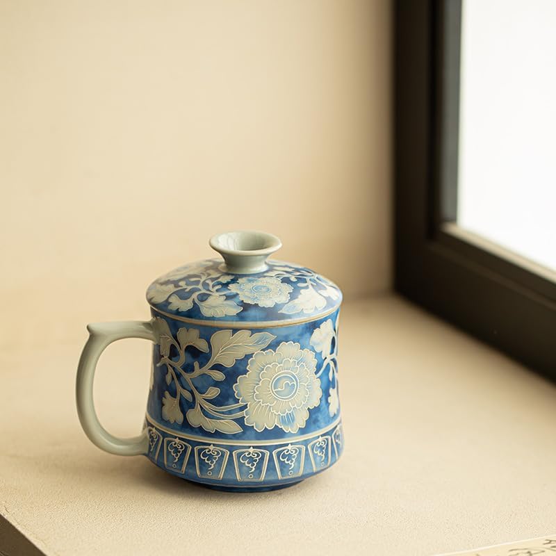 Tea Cup Ru Kiln Yuan Blue and White Office Host Handle Drinking Ceramic Set Soaking Container