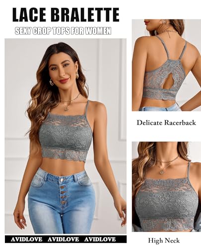 Image of Avidlove Lace Bralette for Women High Neck Camisoles Racerback Double-Layered Crop Top