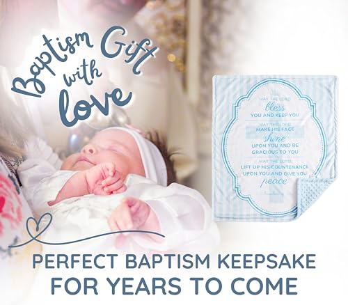 Image of Huglanket Baptism Gifts for Boys - Baptismal Gifts, Christening Gifts for Baby Boys - Baby Dedication Gifts from Godmother, Godfather, Godparent - Blue Plush Dimple Dot Soft Fleece Blanket, 30 inchx 36 inch