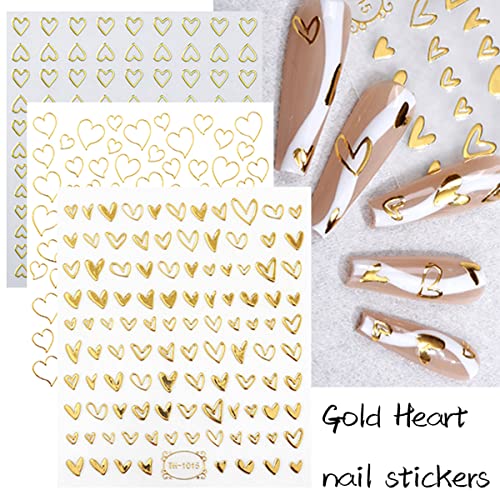 12 Sheets Heart Nail Art Stickers Decal - Valentine's Day Nail Decals 3D Self-Adhesive Red Heart Love Gold Silver Blue Glitter Nail Designs Diy Valentine's Romantic Nail Decorations Accessories #TOP2
