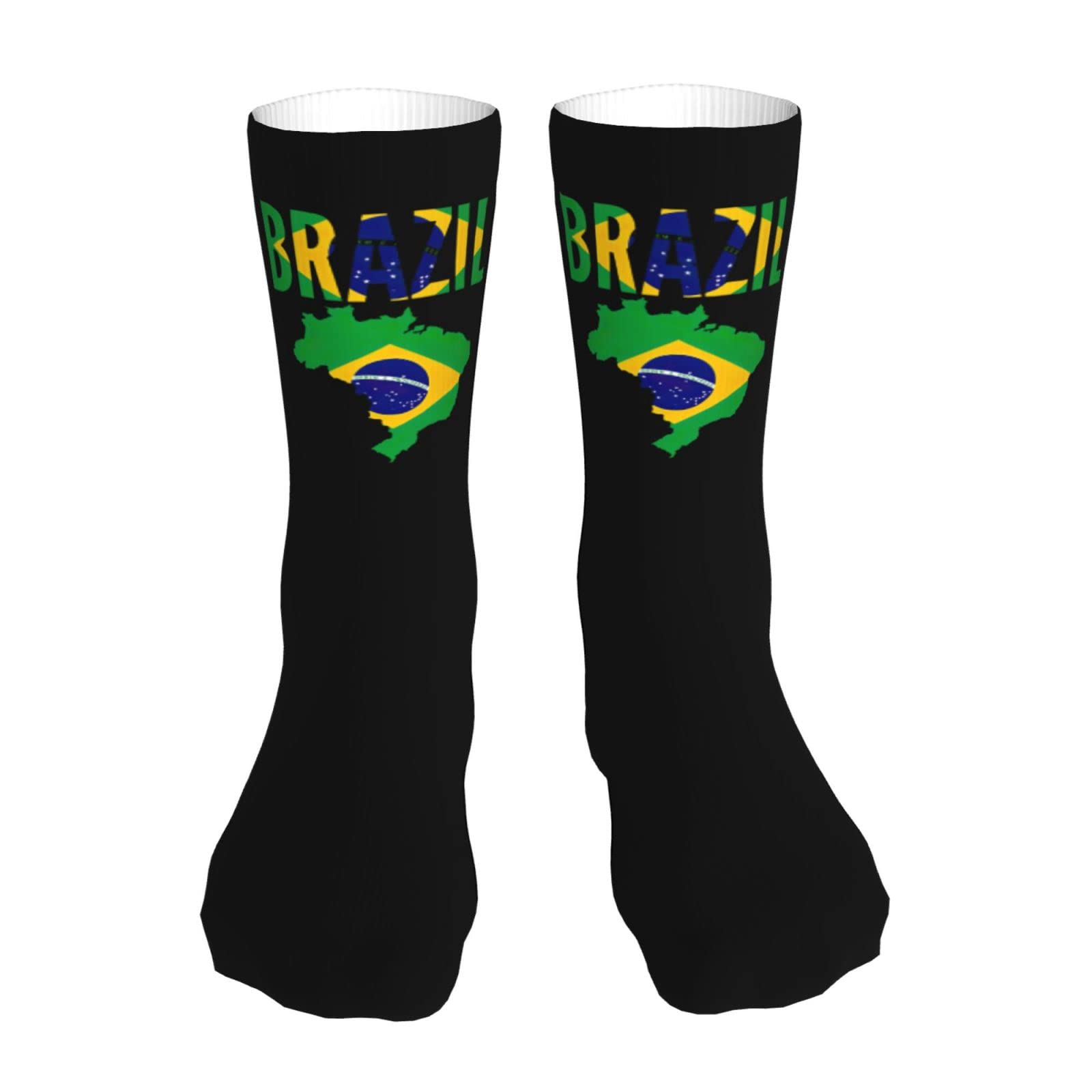 Oudrspo Brazil Brazilian Flag Socks Men Crew Sock Thick Stockings Moisture Socks Compression Running Sock 16 Inches