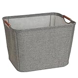 Household Essentials 624 Medium Tapered Soft-Side Storage Bin with Wood Handles, Gray