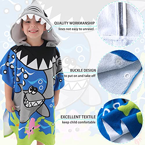 Image of NovForth Kids Beach Towel for Boys Girls, Shark Hooded Bath Towel Wrap, Toddler Pool Towel with Hood