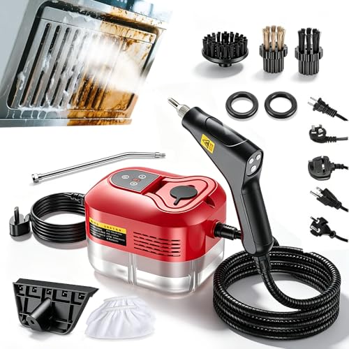 2500W High Pressure Handheld Steam Cleaner + 1.1L Large Capacity Tank + 229°F High Temp Steam for Home Deep Cleaning, Portable Pressurized Steamer for Grout, Tile, Car, Furniture & Kitchen (Red)