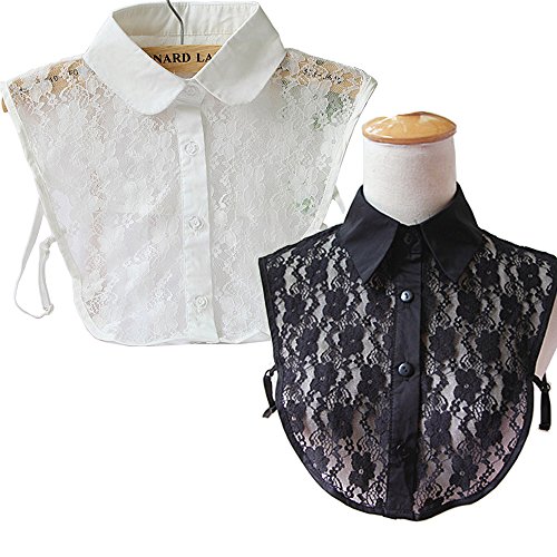 Flyou 2Pcs Lady Shirt False Collar Lace Half Shirt Detachable False Faux Collar Cuff Cotton Choker Tie (Collar2pcs-105)