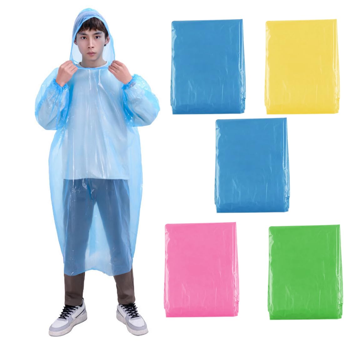 8 Poncho Antipioggia Trasparenti Usa E Getta – Impermeabili Con Cappuccio A Coulisse E Maniche Elastiche, Leggeri 50g, Per Festival, Trekking, Campeggio