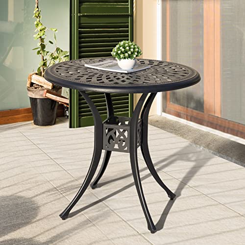 Image of NUU GARDEN 30 Inch Patio Dining Table, Cast Aluminum Round Outdoor Table with Umbrella Hole for Patio, Backyard, Deck-Black