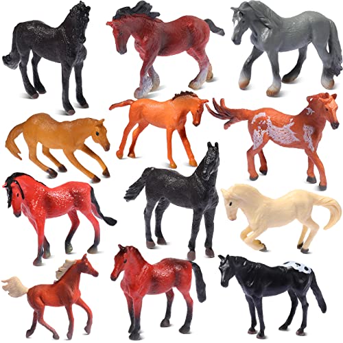 12 Pièces Figurines Jouet de Poulain Cheval Jouet Cheval Réaliste Jouet Cheval Miniature Ensemble de Jeu de Cheval Tout-Petits Enfants Faveurs de Fête de Cheval Jouet Éducatif pour Noël