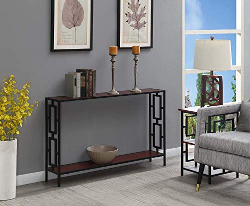 Image of JGS Iron Frame Wooden Console Tables with Bottom Shelf Book Storage Multipurpose Sheesham Wood Flower Pot Stand Table Furniture for Home Living Room Entrance & Office (Mahogany Finish)