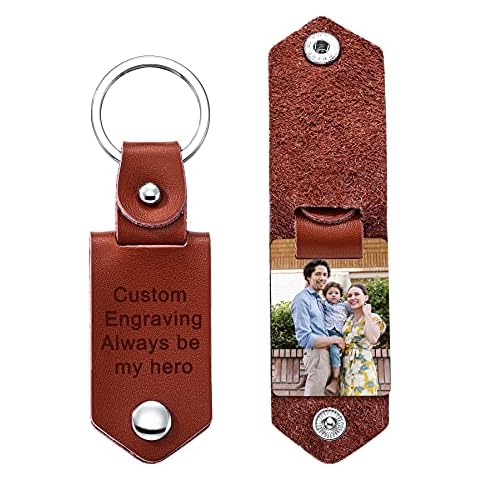 MeMeDIY Personalized Leather Keychain Gifts for Men Boyfriend Dad Husband Custom Photo Picture Date Name Text Father's Day Cover