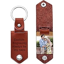 MeMeDIY Personalized Leather Keychain Gifts for Men Boyfriend Dad Husband Custom Photo Picture Date Name Text Fathers Day
