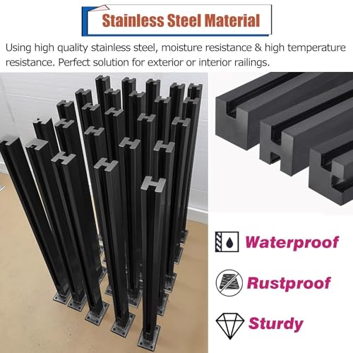 Poste de valla de vidrio negro anticaídas con soporte de metal estable para escaleras 6