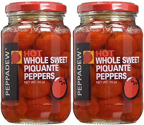 Peppadew HOT Whole Sweet Piquante Peppers, 14 oz Jar (Pack of 2, Total of 28 Oz)