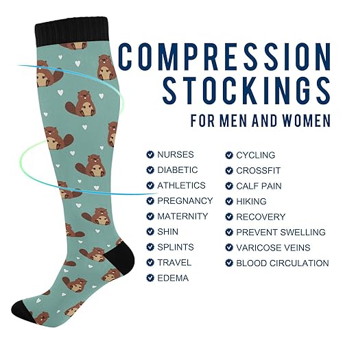 Wusikd Cute Beaver Compression Socks for Women and Men Circulation Heart Long Socks for Athletic Running 14