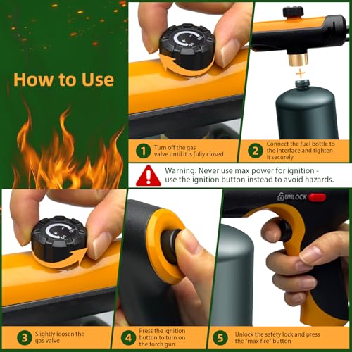 Image of Powerful Propane Torch with One-Touch Max Fire, Adjustable Kitchen Torch with Safety Lock, Flamethrower, Blow Torch Gun for Grill, BBQ, Sous Vide, Campfire Starter (Tank Not Included)