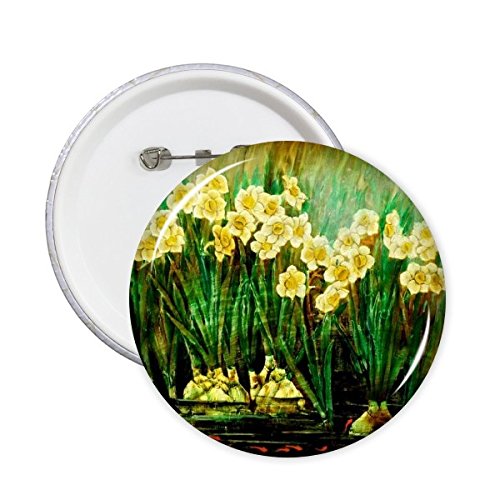 Badge bouton rond motif peinture huile poisson 5pcs