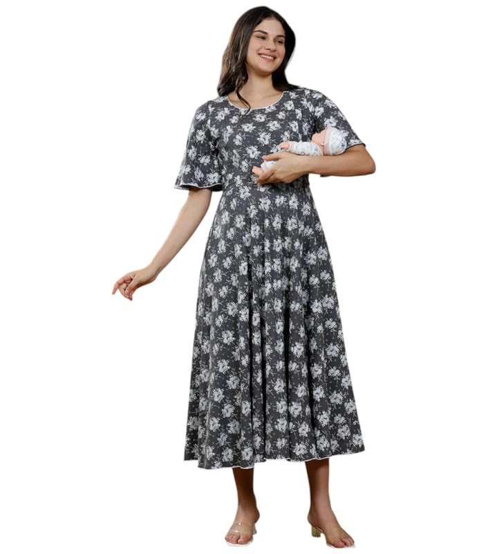 Image of DUMMY SHAPE Women's Rayon Anarkali Maternity Dress & Feeding Kurti with Zippers