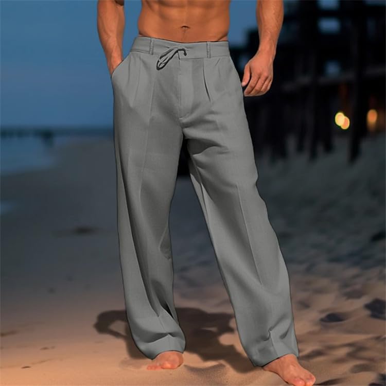BaronHong Mens Casual Linen Pants Loose Fit Elastic Drawstring Waist Summer Yoga Beach Trousers2