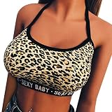 ♥ Correa de cabestro con escote de escote bajo sexy, diseño sin espalda sexy, estampado de leopardo / color brillante, sin cables y sin acolchado.