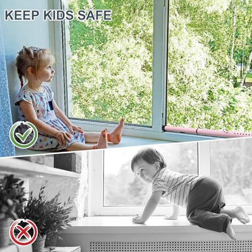 Image of Sliding Door Security Bar, 17.7-50.5inch Heavy Duty Adjustable Sliding Patio Door Lock Bar with Rubber Tips,Diameter 1inch Window Security Bar for Home Apartment Travel Children Women (Pink)