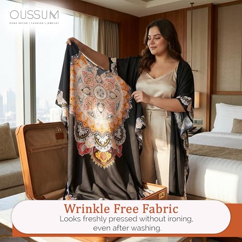 Image of Oussum Women Long Maxi Plus Size Polyester Kaftan Gown, Womens Kaftan Dresses Lounge Resort Wear, Plus Size Kaftan