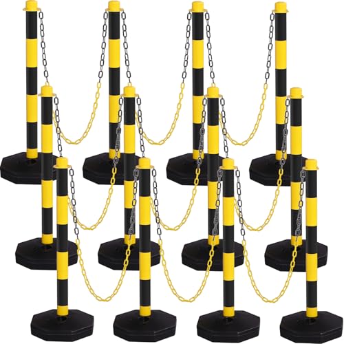 12 Pack Traffic Delineator Post Cones Include Fillable Base Expandable Traffic Safety Barrier 5 Feet Plastic Chain, Industrial Safety Cones Construction Cones for Parking Lot (Yellow and Black)