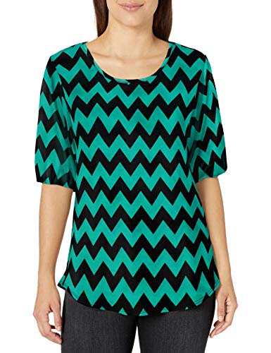 Star Vixen Women's Petite Elbow Sleeve Keyhole Back Shirttail Hem Top, Chevron Prints, PS