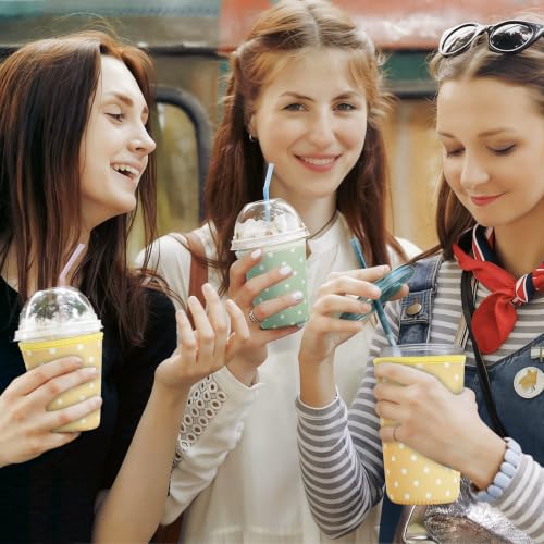 Image of Reusable Insulated Sleeve for Iced Coffee Cup, 3-Pack Coffee Neoprene Drink Sleeve for Cold & Hot Drinks, Beverage Holder for Iced Coffee (Yellow Dots)